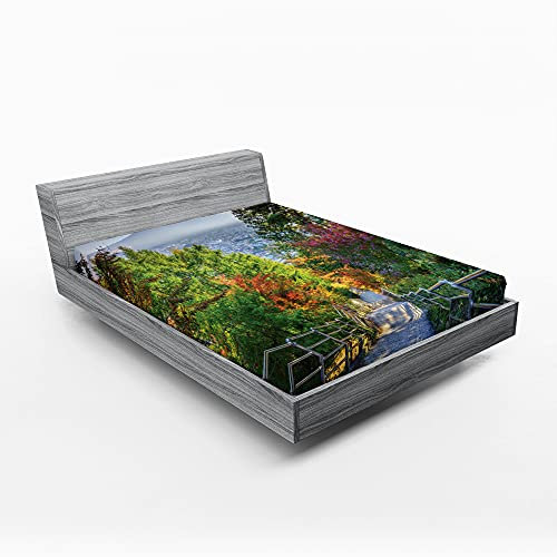ABAKUHAUS Natur Spannbetttuch, Sakura Garden, Soft Dekorativer Stoff Bettwäsche Rund-um Elastischer Gummizug, 180 cm x 200 cm, Grün Grau