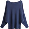 FULIER Boat Neck Batwing Sleeves Dolman Knitted Sweaters and Pullovers Tops for Women One Size (Navy Blue)