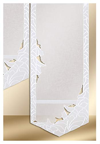 SeGaTeX home fashion Hochwertige Flächengardine Tilda in weiß Bestickt mit Plauener Spitze 140 x 60 cm mit Flauschband