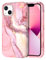 YINLAI for iPhone 13 Case Marble Pattern 3 in 1 Full Body Rugged Hard PC Back Cover Bumper, Soft Silicone Drop Shockproof Protection Girly Women Case for iPhone 13 6.1 Inch, Rose Gold Pink