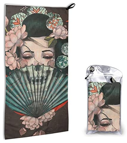 Schnell trocknendes Handtuch mit Tasche – Japanisches Geisha-Druck, super saugfähig, Mikrofaser, Reise-Sporthandtücher, 40 x 80 cm
