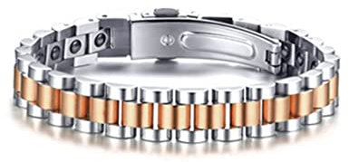 Whoiy Bracciale Oro Rosa, Braccialetti Uomo Estivi Titanio E Acciaio Inossidabile Ribaltabile a Chiusura Singola Bracciali a Catena 18x1cm