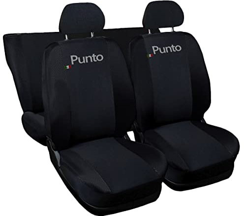 Auto Accessori Lupex | Coprisedili Auto Compatibili con Punto I e II serie 1993-2011, Colore Nero, Made In Italy, Policotone, Nome Auto Ricamato, Fodere Sedili Anteriori e Posteriori