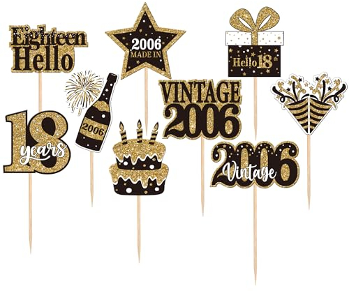 36 Stück 18th Geburtstag Tortendeko Vintage 2007 Cupcake Toppers 18 Fabulous Nummer 2007 Cupcake Picks glücklich 18 Geburtstag Hochzeitstag Party Kuchen Dekorationen Zubehör