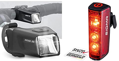 Büchel Ahead Frontlicht I 35/15 Lux Design genau mittig am Lenker, Schwarz & Sigma Sport - Blaze | LED Fahrradlicht | StVZO zugelassenes, akkubetriebenes Rücklicht mit Bremslicht