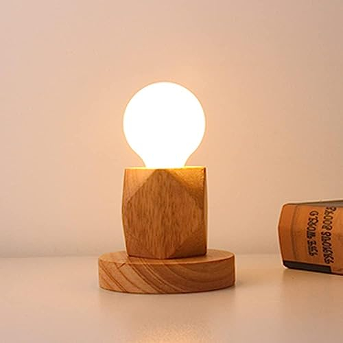 Mengjay Holz -Würfel Tischleuchte, Holz Tischlampe mit E27 Fassung, bis max.60W, Dekoleuchte für Edison retro industrial Glühbirnen,ohne Leuchtmittel für Wohnzimmer, Schlafzimmer und Büro (B)