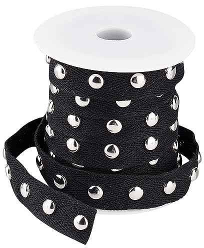 PH PandaHall Schwarzes Baumwollband Mit Nieten 9.1 m Halskettenschnur 20 mm Schnüre Streifen Spitzenseil Baumwollbesatz Perlenschnur Mit Silberner Punk Niete Für Die Herstellung von Schmuck