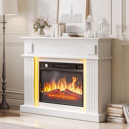 YITAHOME Chimenea Electrica Blanco, 23″ Chimeneas Electricas Decorativas con Efecto de Llama Realista en 3D, Chimeneas Electricas con Temporizador y LED Tira de Luces Ajustable de 24 Colores