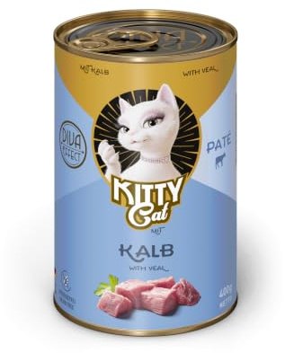 KITTY Cat Paté Kalb, 6 x 400 g, Nassfutter für Katzen, getreidefreies Katzenfutter mit Taurin, Lachsöl und Grünlippmuschel, Alleinfuttermittel mit hohem Fleischanteil, Made in Germany