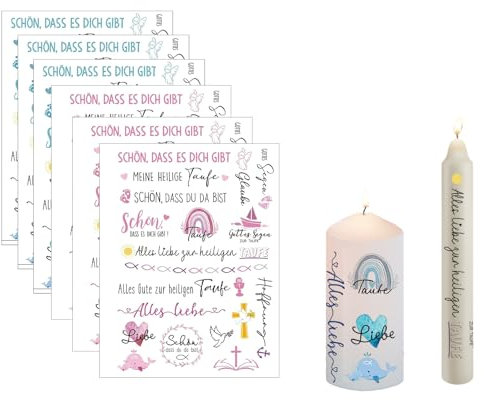 ALLAVA 6 Stück Taufe Geburtstag,Kerzen Tattoos Folie Wassertransferdruck Wasserschiebefolie Kerzen Kerzensticker für Kerze Tasse DIY Geschenk Kerzen Dekorieren Kerzensprüche C