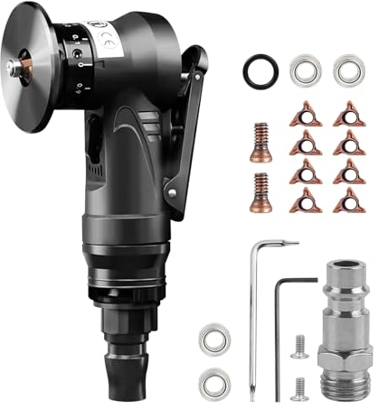 Pneumatic Chamfering Tool Handheld, Mini Air-Powered Chamfering Machine Trimming, 30000 RPM 45° Arc Corner with 1/4 Inch Air Inlet for Trimming Chamfer Deburring (R Angle Blades)