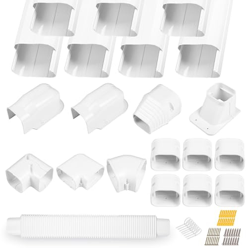 LyPrem 25FT Mini Split Line Set Cover 3 PVC for AC & Heat Pump (White) | Premium PVC & ABS, UV-resistant,for mini splits and central AC, snap-on for quick install, shields lines & extends AC life.