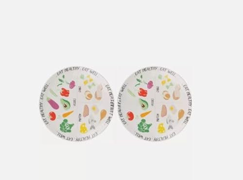 New 2 Set New Porcelain Portion Control Plate Veggie Vegan Healthy Eating Dinner