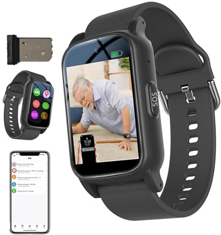 Alarm für ältere Menschen, GPS-Tracker für Demenz, SOS-Taste, Sturzerkennung mit Video- und Sprachanruf, IP67 wasserdicht, langer Standby, mehrere Sprachen, Schwarz