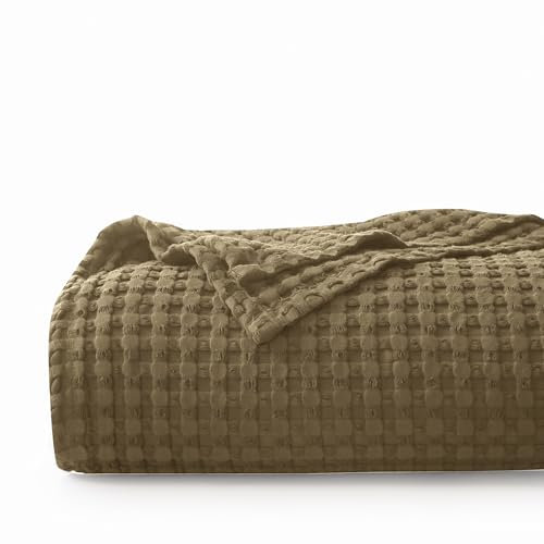 CHUFFED 100% Baumwolldecke 150 x 200 cm Tagesdecke Waffelpique Decke Weiche & Atmungsaktive Leichte Oeko-TEX® Zertifiziert-Sofa Couch Überwurf Bettüberwurf Kuschedecke Bettdecke Braun