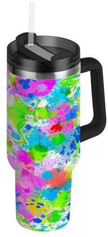 RPLIFE Vaso de acuarela con tapa y popote, 887 ml, con aislamiento de acero inoxidable, para hombres y mujeres, para viajes