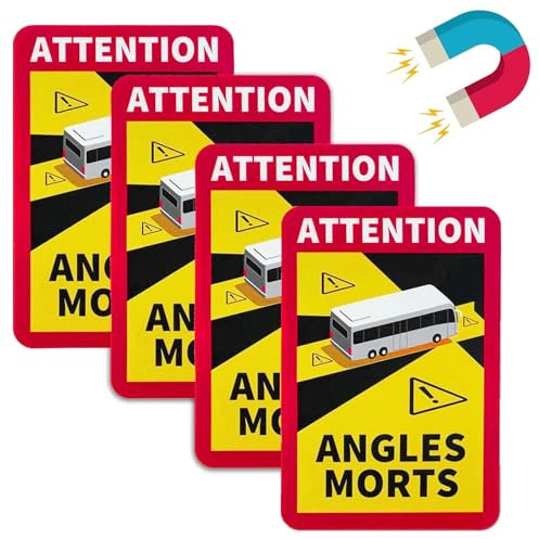 Oiieco 4er Set Wohnmobil Toter Winkel Aufkleber (17 x 25 cm),Toter Winkel Magnet Aufkleber Frankreich,Sticker Motorhome and Bus Warning Sign,Weatherproof,UV Resistant