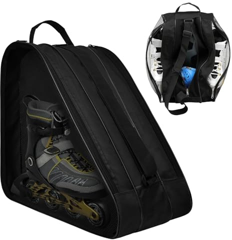 Sac de patins à roulettes, idéal pour les patins à roulettes, les patins à glace, les patins à roulettes, les patins artistiques, le hockey sur glace – Sac de skate pour enfants et adultes (noir)
