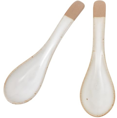 TOBBOMEY 2 piezas Cucharas de Arroz y Sopa Japonesas de Cerámica Resistente al Calor de Multipropósito para Postres Ramen y Aperitivos