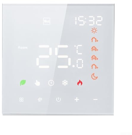 Smart WiFi Thermostat, LCD-Touchscreen-Temperaturregler für Heimheizung, Sprachassistent für Tuya Raumthermostat (Weißwasser/Gas)