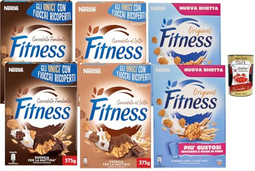 Italian Gourmet FITNESS Cerealien Mix 6 x 375 g Vorratspack – Original, Cioccolato al Latte & Cioccolato Fondente Frühstücksflocken mit überzogenen Knusperflocken + Italian Gourmet Polpa