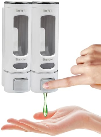 Doppel Seifenspender Wandbefestigung 400ML, Seifenspender Weiß Wandmontage, Shampoo Dispenser Wall Duschgel Spender, Shampoospender Doppelt Ohne Bohren Dusche für Badezimmer, Küchen, Hotel