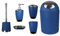 6tlg Badset Badezimmer Zubehör Set Organizer: Seifenspender, Zahnputzbecher, Kosmetikeimer, WC Bürste und Halter, Seifenschale, Mülleimer, Zahnbürstenhalter, Badgarnitur (Dunkelblau Design 1)