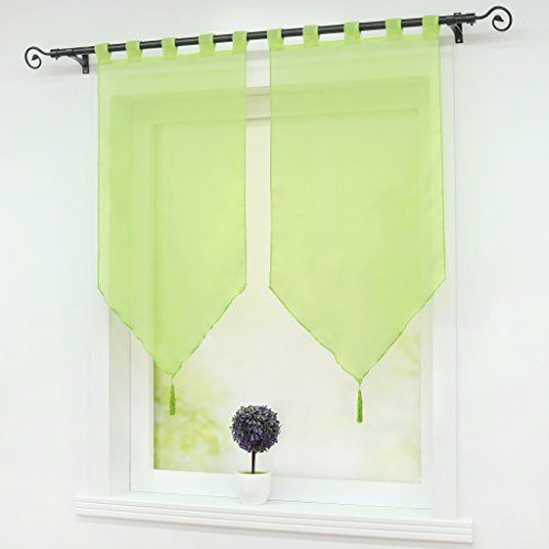 Joyswahl Scheibengardine Voile Bistrogardinen mit Quaste, einfarbig Melina Kurzstore BxH 45x90cm Grün mit Schlaufen 2 Stück