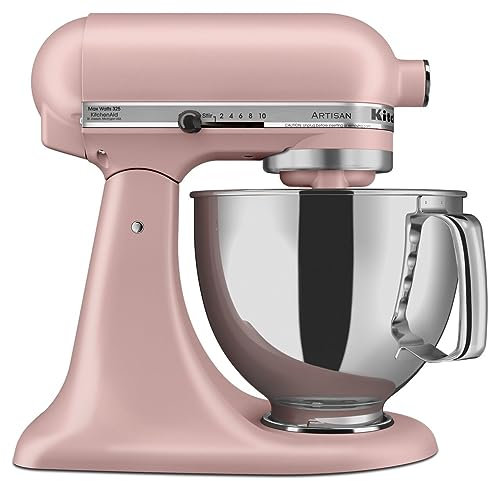KitchenAid Artisan Series KSM150PS - Batidora de pie con cabezal inclinable de 5 cuartos de galón con escudo de vertido, rosa seca
