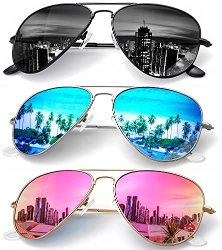 KALIYADI Classic Aviator Sunglasses for Men Women Driving Sun glasses Polarized Lens UV Blocking (3 Pack) 58mm