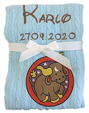 KIDDI-MEDIA Sternzeichen - Babydecke Bestickt mit Name und Geburtsdatum/kuschelig weich (Aqua)