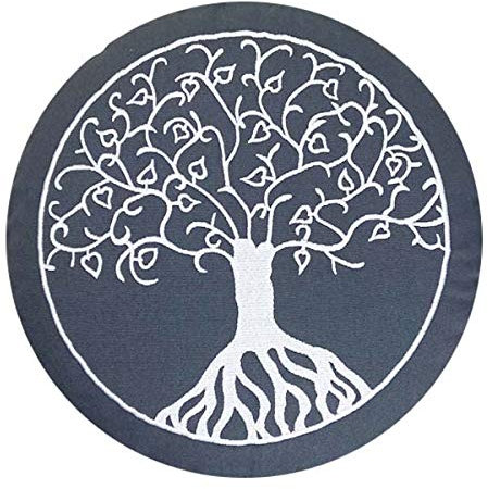 maylow Yoga mit Herz - Yogakissen Meditationskissen mit Stickerei Baum des Lebens 33x15cm mit Dinkelspelz gefüllt - Bezug und Inlett 100% Baumwolle (grau)