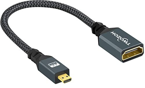Twozoh Adaptateur Micro HDMI vers HDMI, Câble Micro HDMI Mâle vers HDMI Femelle Supporte 4K 3D 1080p (20CM)