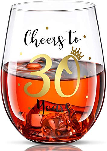 E/A 30th Birthday Gift, Men and Women Cheering Wine Glasses, 30th Birthday Party Wedding Anniversary Decoration Gift, 17oz stemless