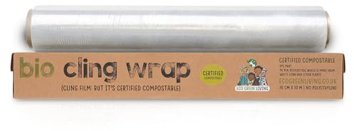 Eco Green Living Film alimentaire biodégradable - 100% compostable, sans BPA ni plastique, vegan, compatible réfrigérateur et congélateur, distributeur en carton recyclable, 30 cm x 30 m