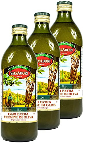 Salvadori - 3er Pack extra natives Olivenöl 1 Liter Glasflasche - Original Olio extra Vergine di Oliva aus Italien