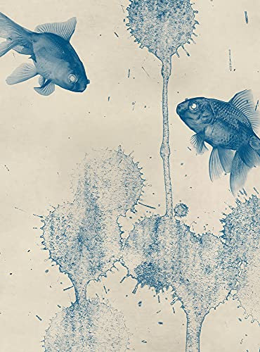 Mantiburi Blue Fish Papier peint photo Motif poissons sous-marins Bleu/beige/crème 1,92 x 2,6 m