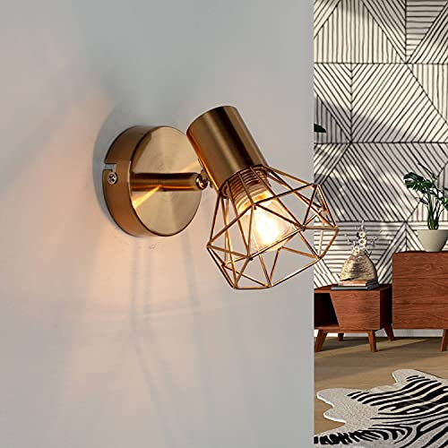 Licht-Erlebnisse Spot Wandlampe Metall in Messing Vintage Retro Innen kompakt Flur Wohnzimmer Schlafzimmer E14 Käfigleuchte Wandleuchte