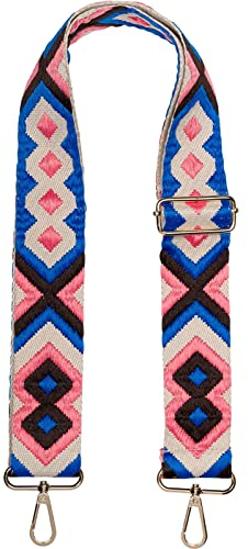 styleBREAKER Taschen Schulterriemen verstellbar mit Buntem Ethno Muster, Wechsel Taschengurt, Karabiner, Handyband 02013024, Farbe:Schwarz-Blau-Koralle