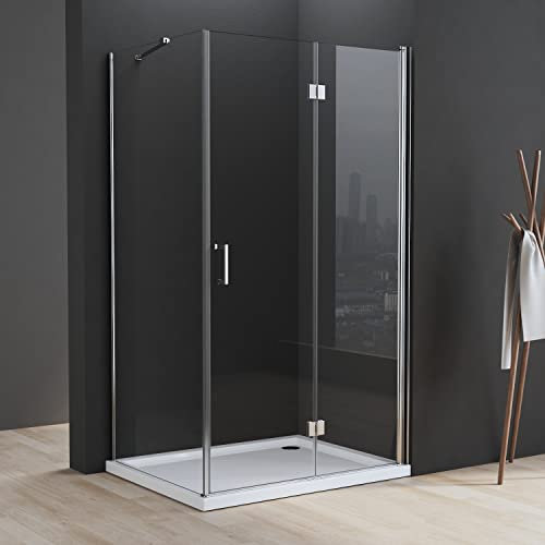 Duschkabine 120 x 75 x 195 cm Falttür mit Seitenwand 180º Falttürkabine 6mm NANO Beschichtung ESG Glas Eckig Drehfalttür Duschabtrennung Dusche Duschwand