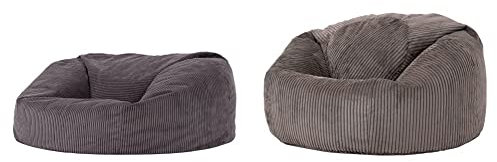 Soul Kingston Classic Bean Bag Sofa, Charcoal Grey, Extra Large, 130cm x 116cm, Jumbo Cord Loveseat Snuggle Seat