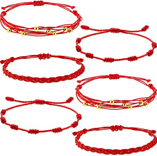 WILLBOND 6 Pieces Red String Bracelets Red Cord Bracelet Adjustable Knot String Bracelet Amulet for Protection, Evil Eye and Good Luck, One size, red cord