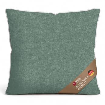 biberna Premium-Melange-Flanell Kopfkissenbezug 80x80 cm grün – Biber | 100% Baumwolle, wärmend & weich | mit Paspel & Reißverschluss | Winter-Kopfkissenbezug Uni | Modell 0840500