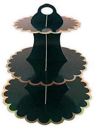 AEX 3 Tier Cake Stands for Afternoon Tea, Cupcake Stand Cardboard, Round Dessert Tower for Party, Birthday, Anniversary, Wedding, Baby Shower [Black]