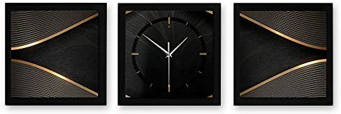 Kreative Feder 3D Designer-Wanduhr Elegance 3-teilige Quarzuhr 150x50cm Schwarz in modernem Metallic-Look rechteckig ohne Tickgeräusche (Querformat 150x50cm, Quarzuhrwerk)