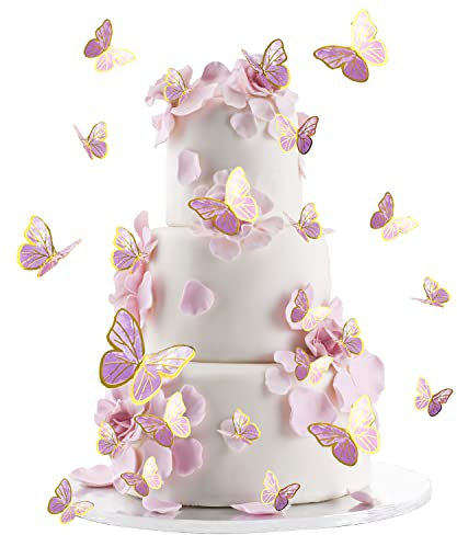 30 piezas de mariposas para decoración de tartas, cupcakes, para cumpleaños, bodas, fiestas, decoración de alimentos (morado)