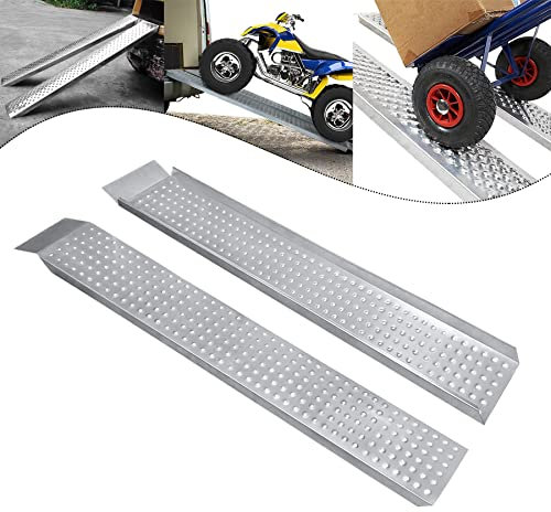 Froadp 2 Stück Auffahrrampe Verladerampe Rampe Auto aus Verzinktem Stahl 160 x 22,5 x 4,5 cm rutschfeste Anhängerrampe Laderampe für Motorrad Anhänger Rasenmäher Rasentraktor 400 kg Pro Paar (Silber)