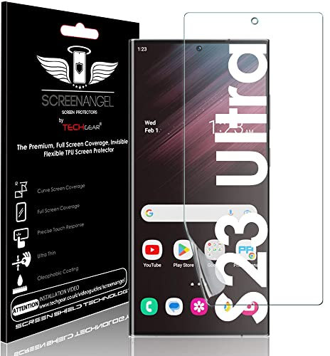 TECHGEAR Protecteur d'écran pour Samsung Galaxy S23 Ultra [Screen Angel] [Lecture Empreinte Digitale] [Usage avec Coque] [sans Bulle] [Couvre écran en Entier] Film TPU Flexible Transparent HD