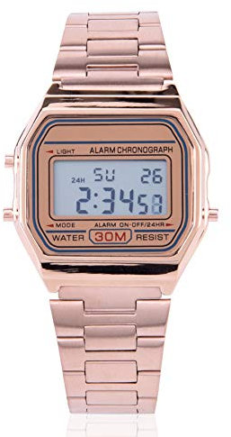 Orologio Digitale Classico da Uomo a 3 Colori, Orologio Sportivo Multifunzione con Cinturino in Acciaio Inossidabile con Retroilluminazione a LED(Oro rosa)