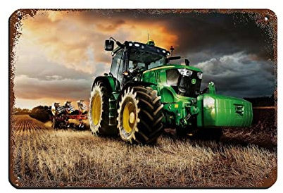 John Deere Traktor Retro Auto Poster - Metall Blechschild Chic Art Eisen Malerei - Bar Menschen Höhle Cafe Familie Garage Wanddekoration - 20 x 30 cm